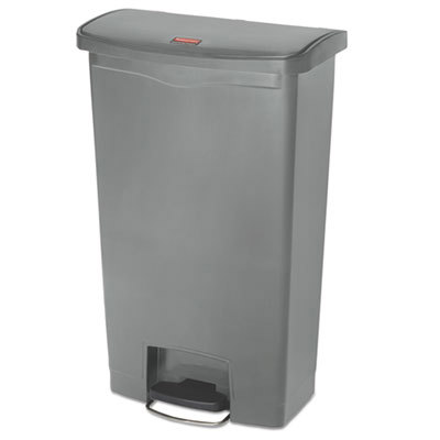 Slim Jim Streamline Resin Step-On Container, Front Step Style, 18 gal, Polyethylene, Gray